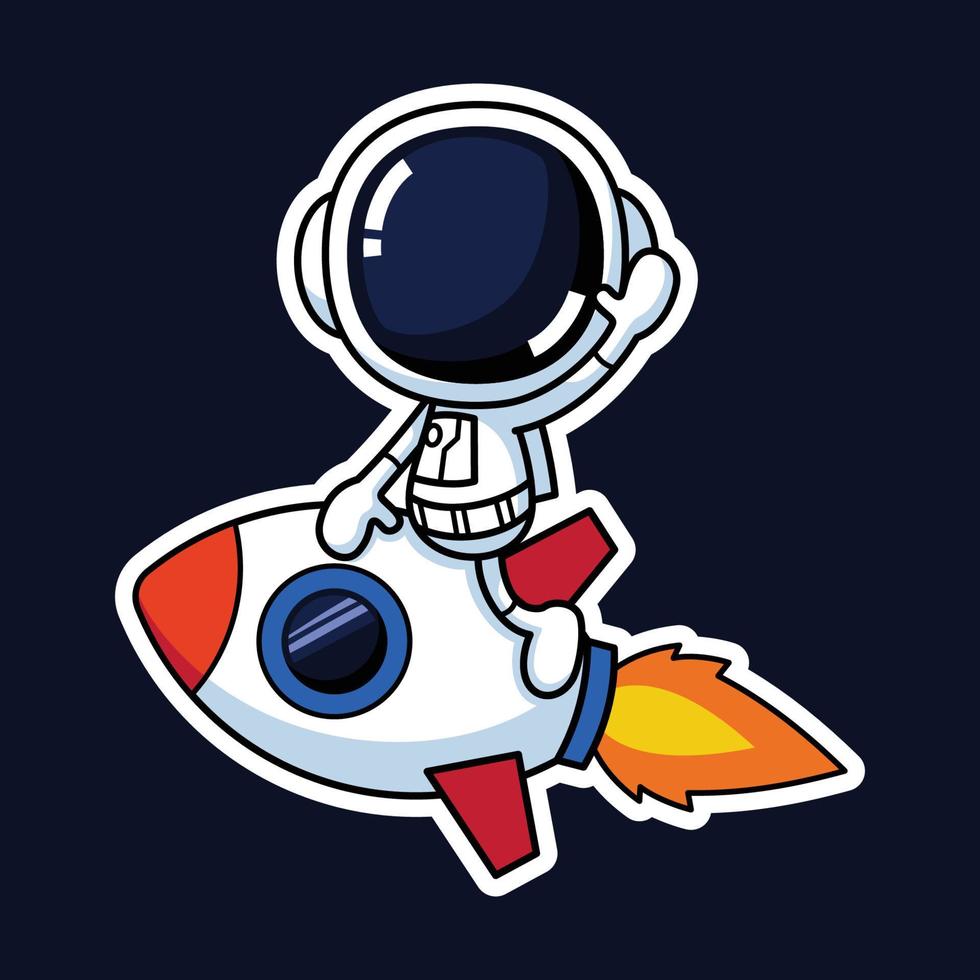 Cute Astronaut Cartoon Character Riding A Rocket. Premium Vector Graphic Asset.