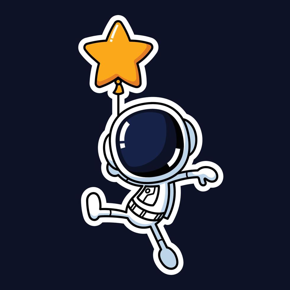 Cute Astronaut Cartoon Character Holding A Star Balloon. Premium Vector Graphic Asset.