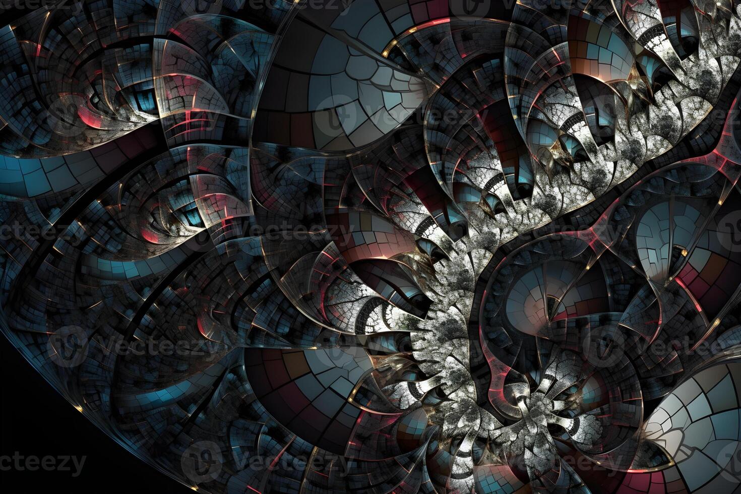 geometric abstract fractal in diffderent gradient colours. Violete, yellow, silver, biege, gold,blue photo