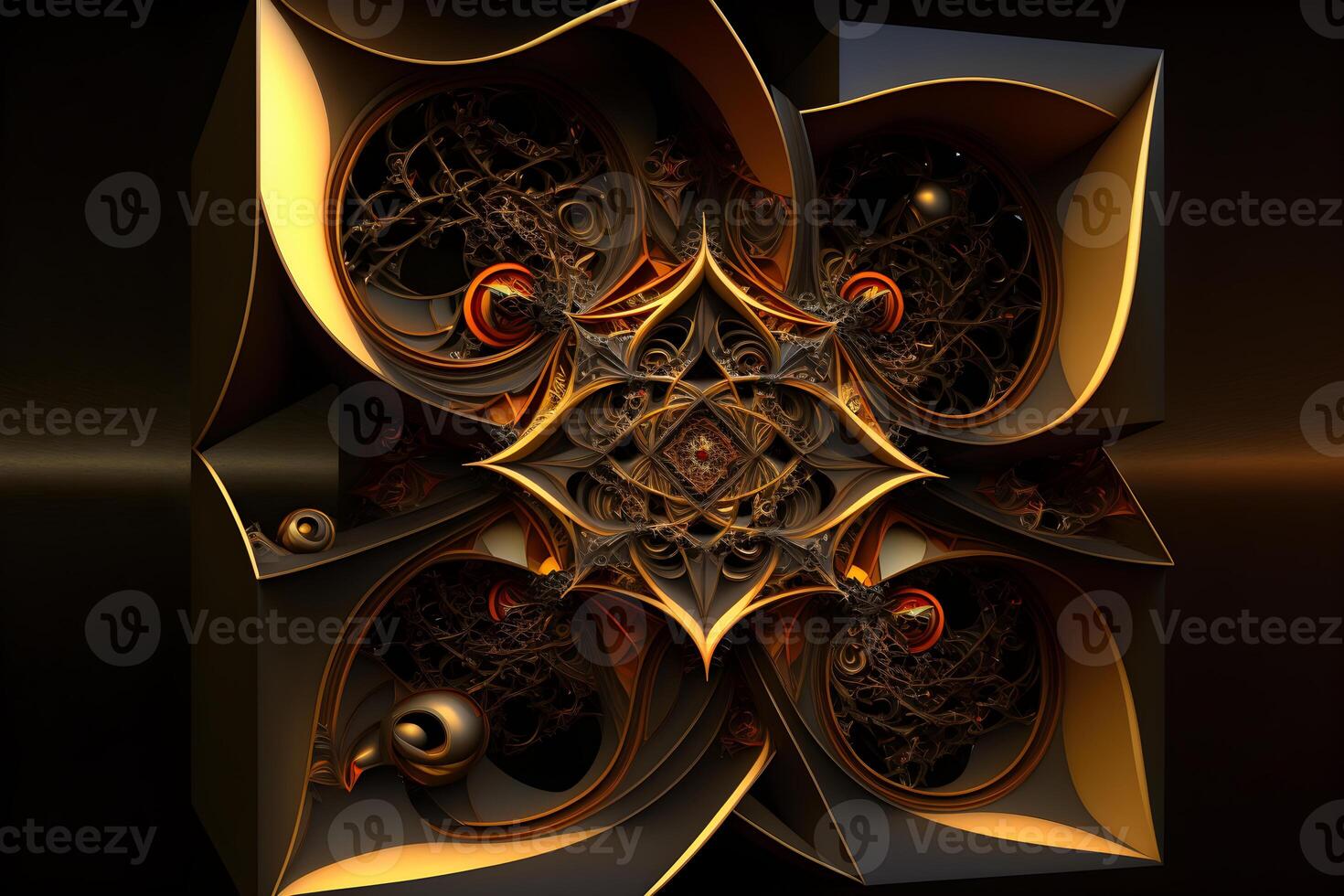 geometric abstract fractal in diffderent gradient colours. Violete, yellow, silver, biege, gold,blue photo