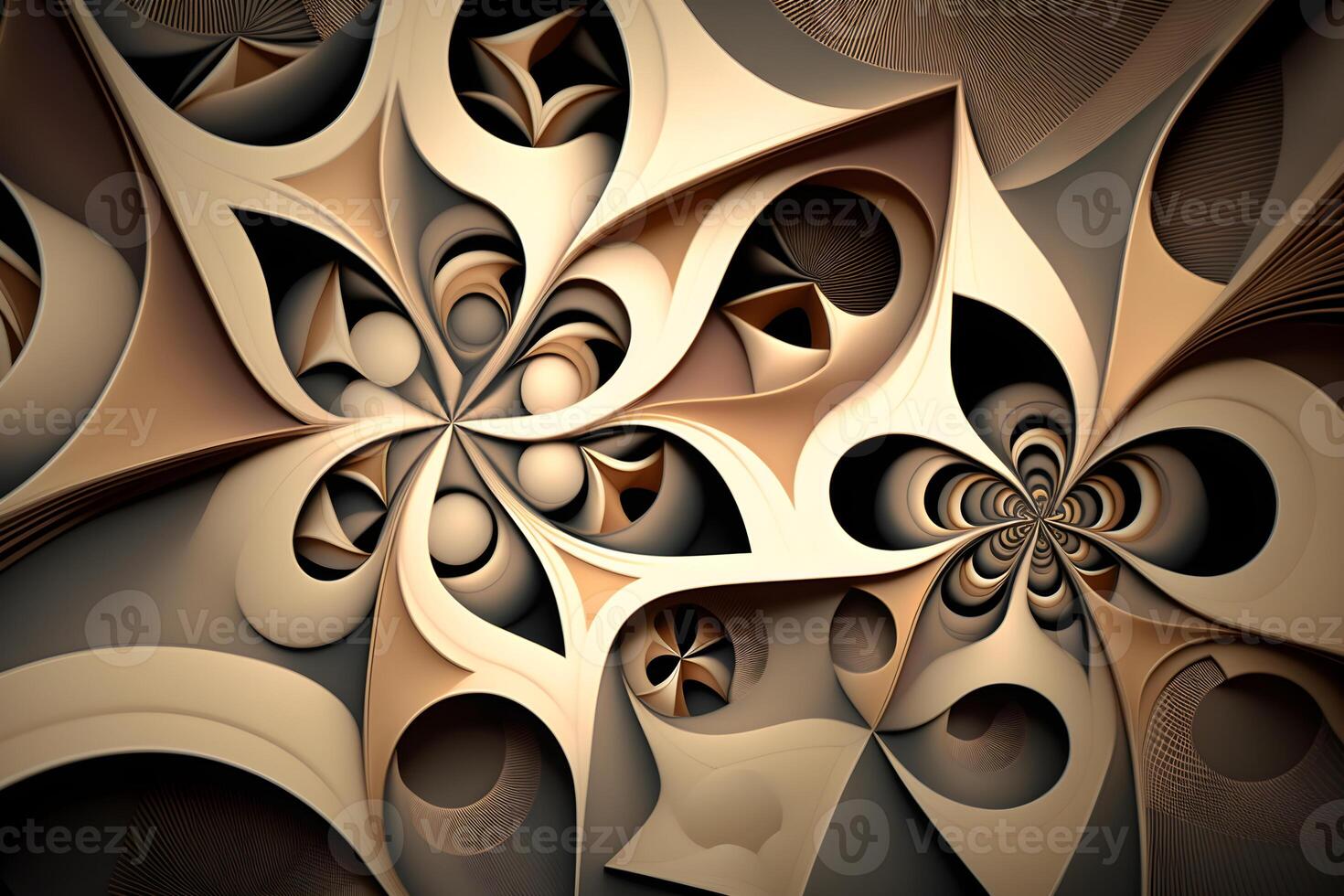 geometric abstract fractal in diffderent gradient colours. Violete, yellow, silver, biege, gold,blue photo