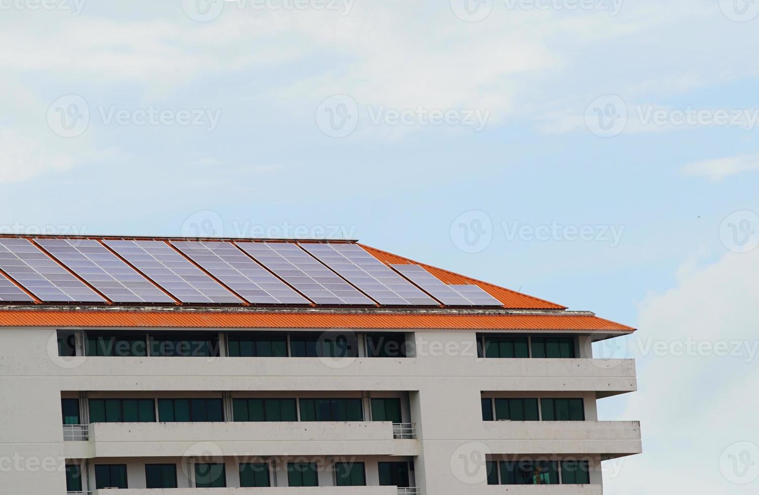 Solar cell panels at solar farm, alternative energy, solar panels on a house roof photo