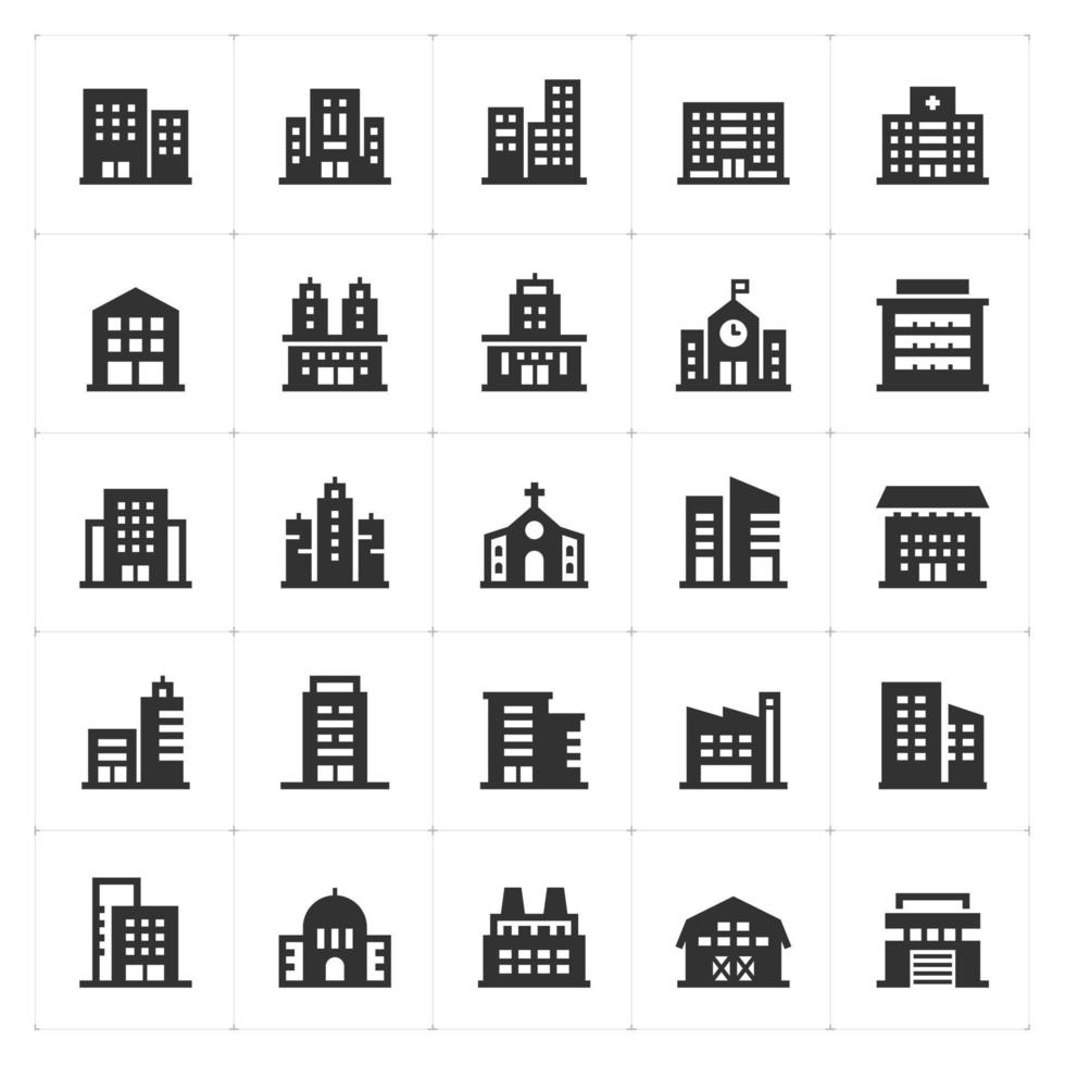 icono conjunto - edificio y ciudad vector