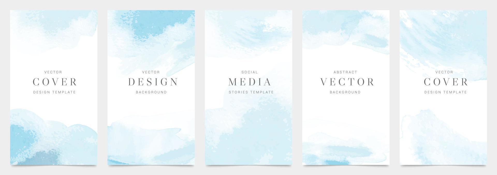 Watercolor art background cover template set. Wallpaper design with paint brush, blue color, brush stroke, pastel. Abstract illustration for prints, wall art and invitation card, banner vector