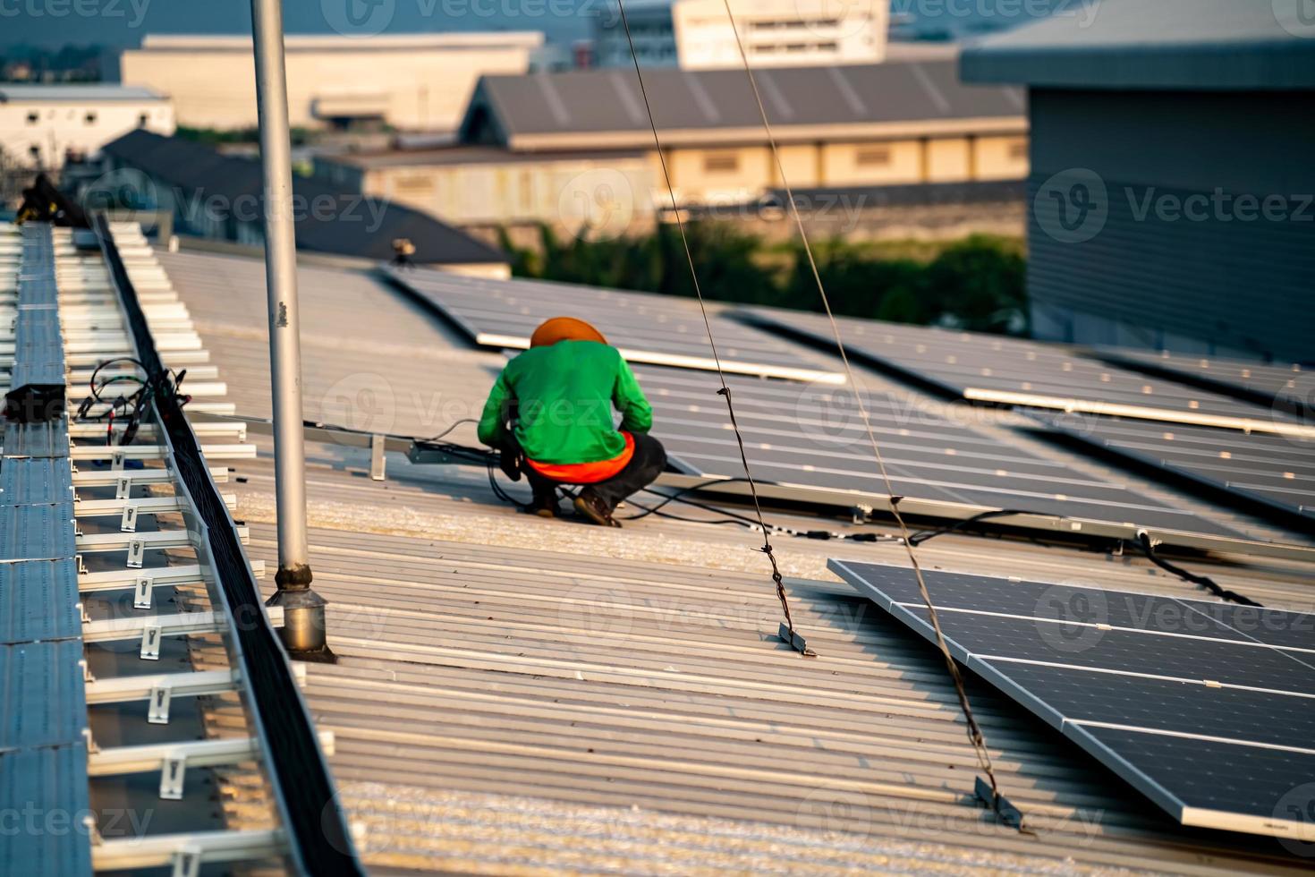 Solar cell panels at solar farm photo