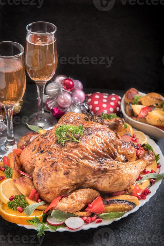 Wine and roasted turkey photo