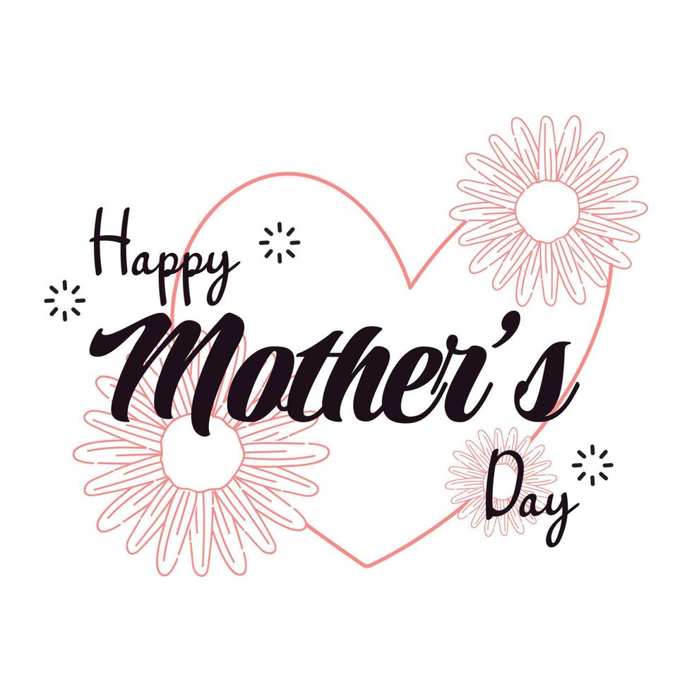 Happy Mothers Day lettering. Calligraphy vector illustration. Mother's day card with flowers. Vector illustration isolated on white.