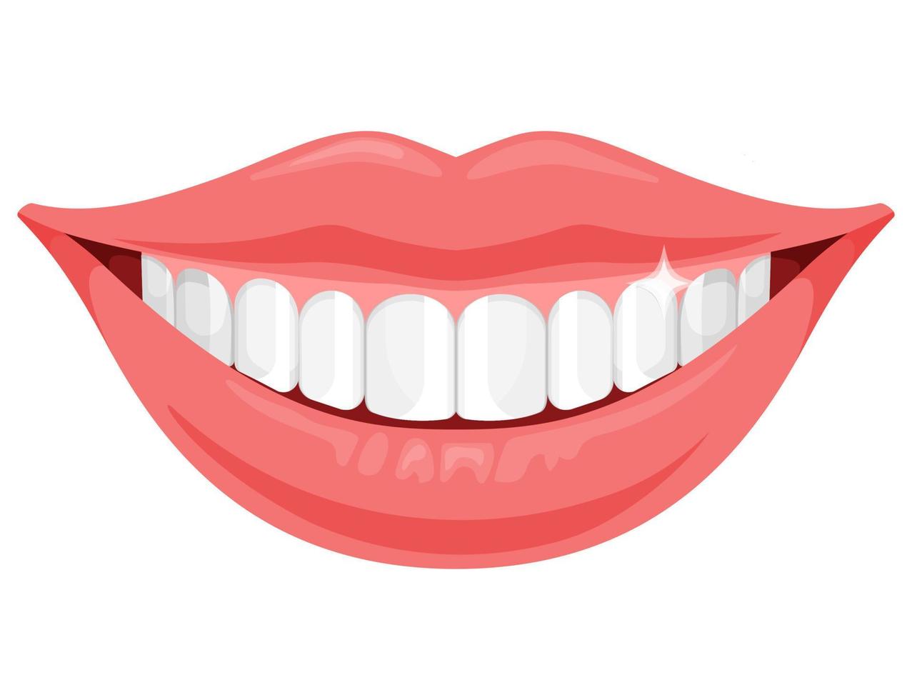 Smiling mouth with white equal teeth. Healthy teeth and Dental care. Flat vector illustration isolated on white.