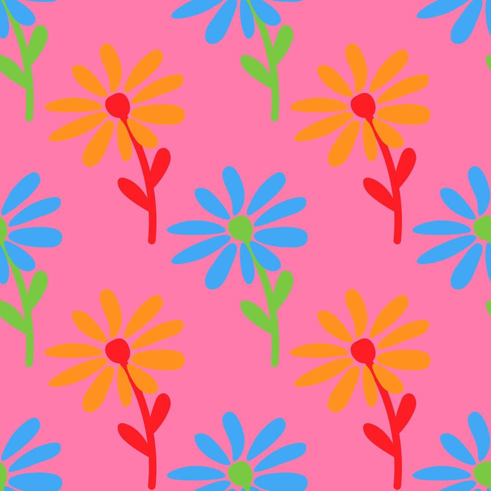 Doodle chamomile seamless pattern. Hand drawn ditsy print. Abstract floral ornament. Simple botanical backdrop. vector