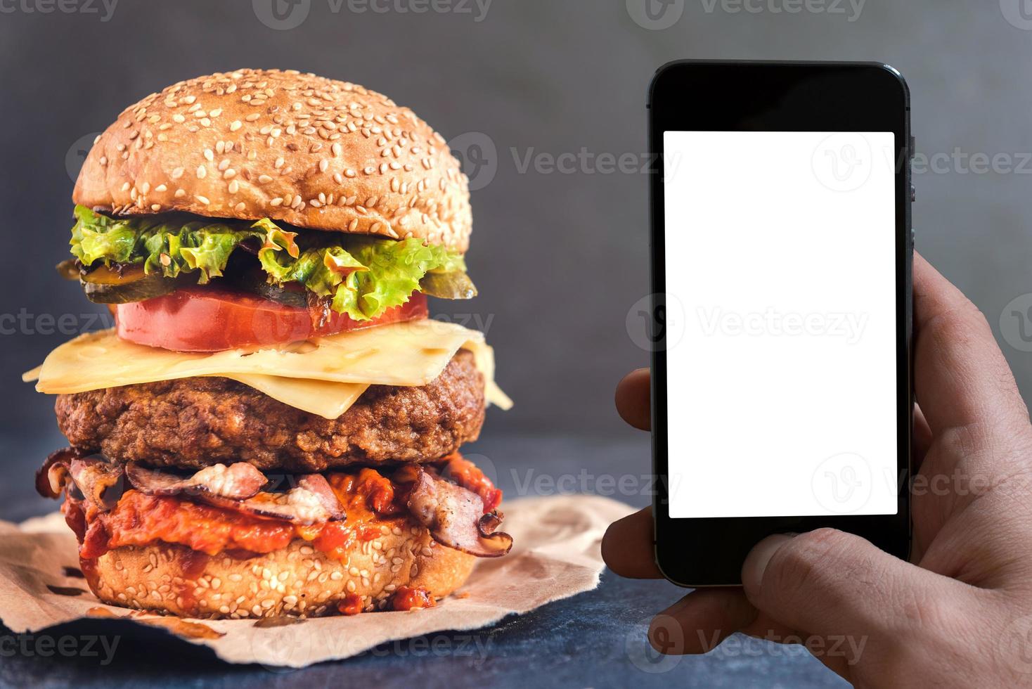 Beef burger and bacon photo