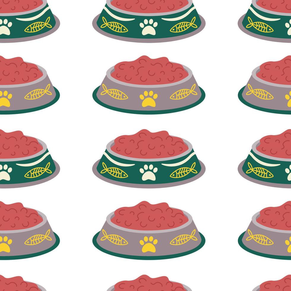 modelo con cuenco con comida para animales, gatos, perros con un pata, pez. vector