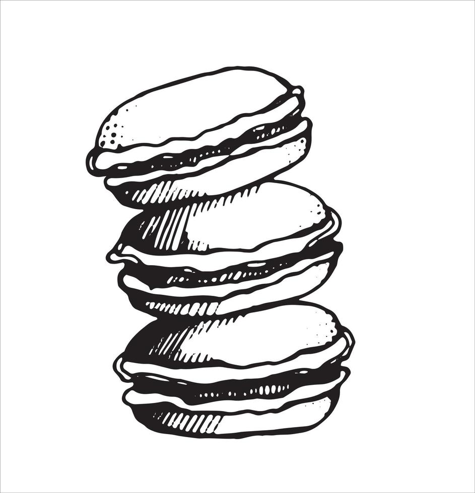 Macaroons. Black lines. Isolated. Vector