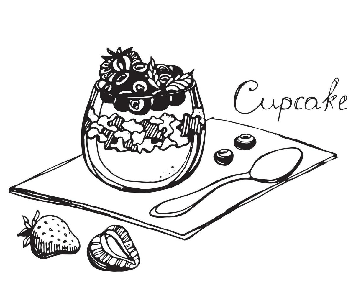 postre con crema y bayas. vector