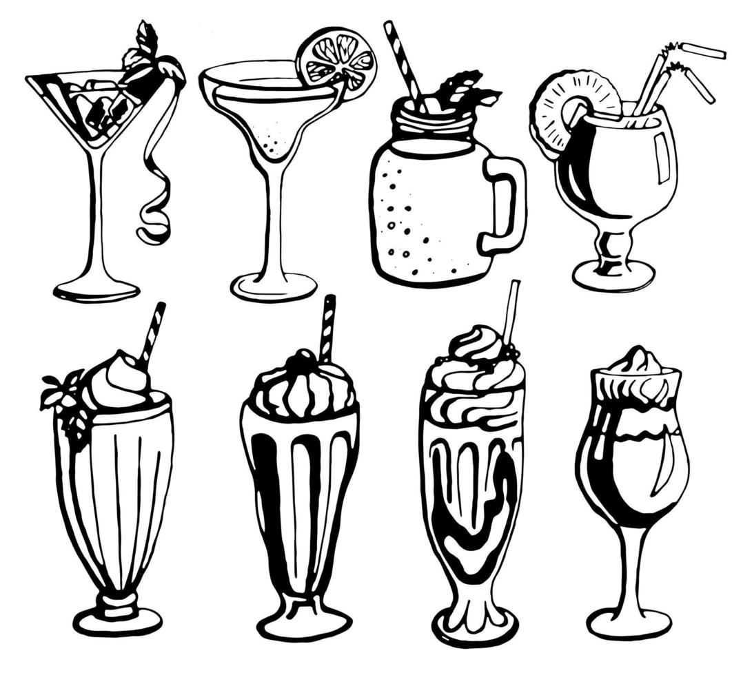 Coctails. Vector clipart. Hand drawn