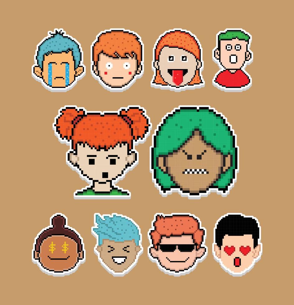 Pixel Art Sticker Emoji Design, vector