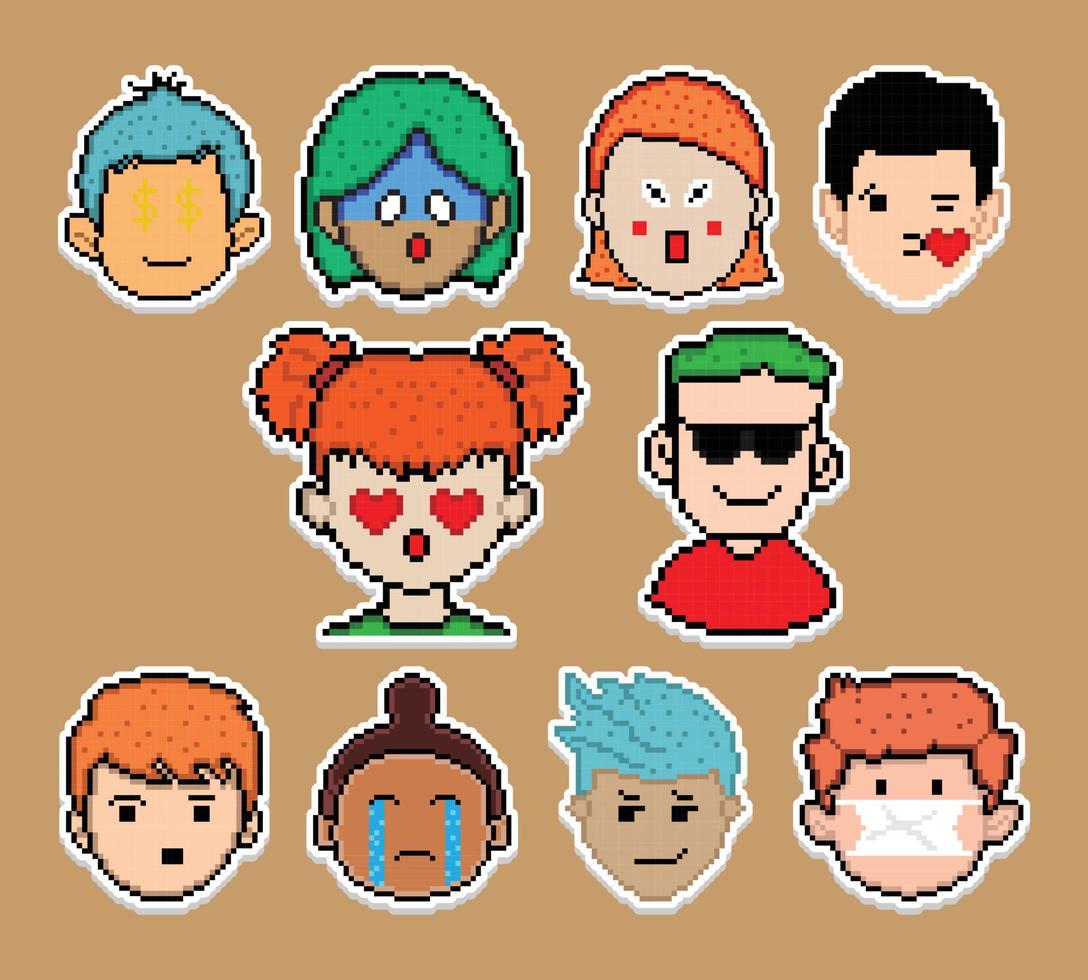 Pixel Art Sticker Emoji Design, vector