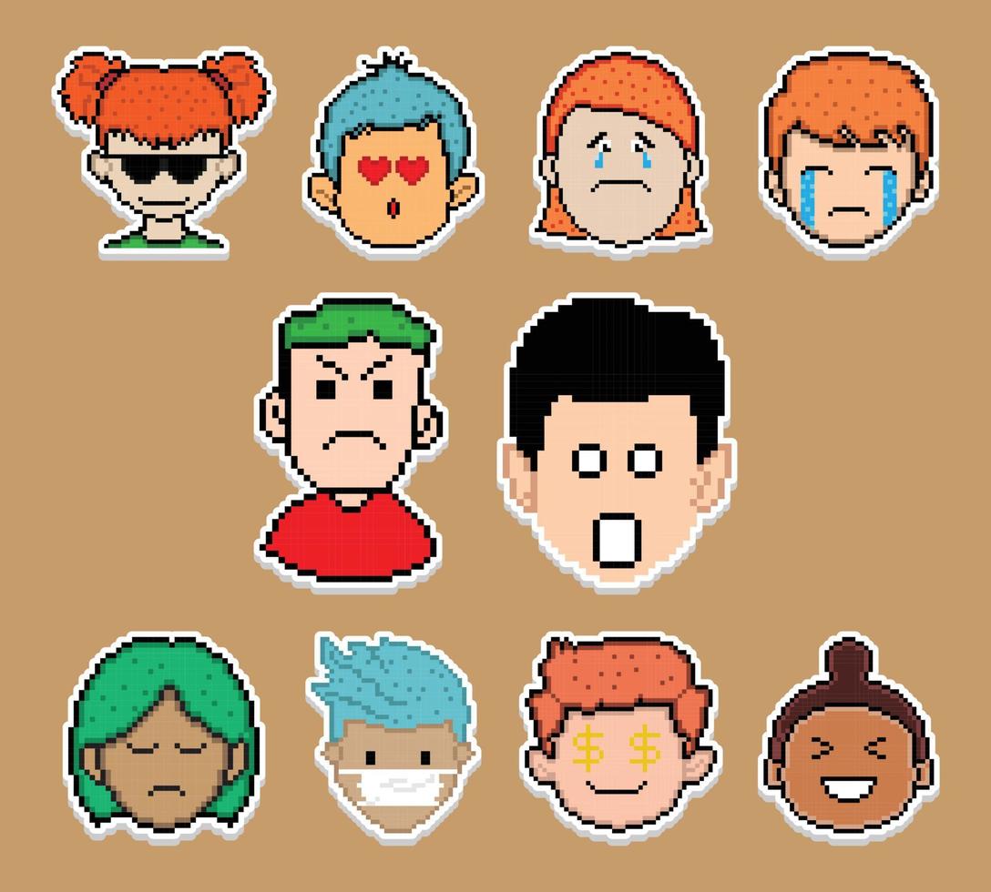 Pixel Art Sticker Emoji Design, vector