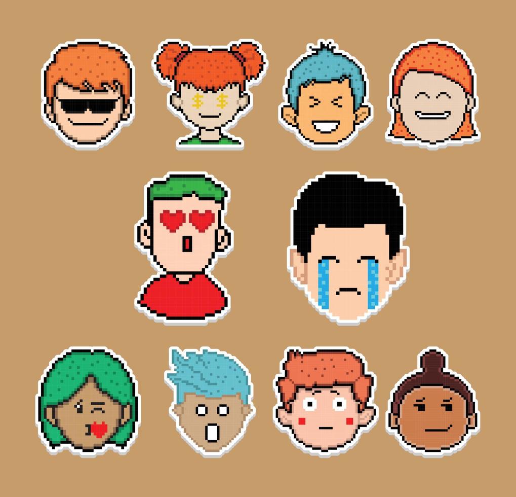 Pixel Art Sticker Emoji Design, vector