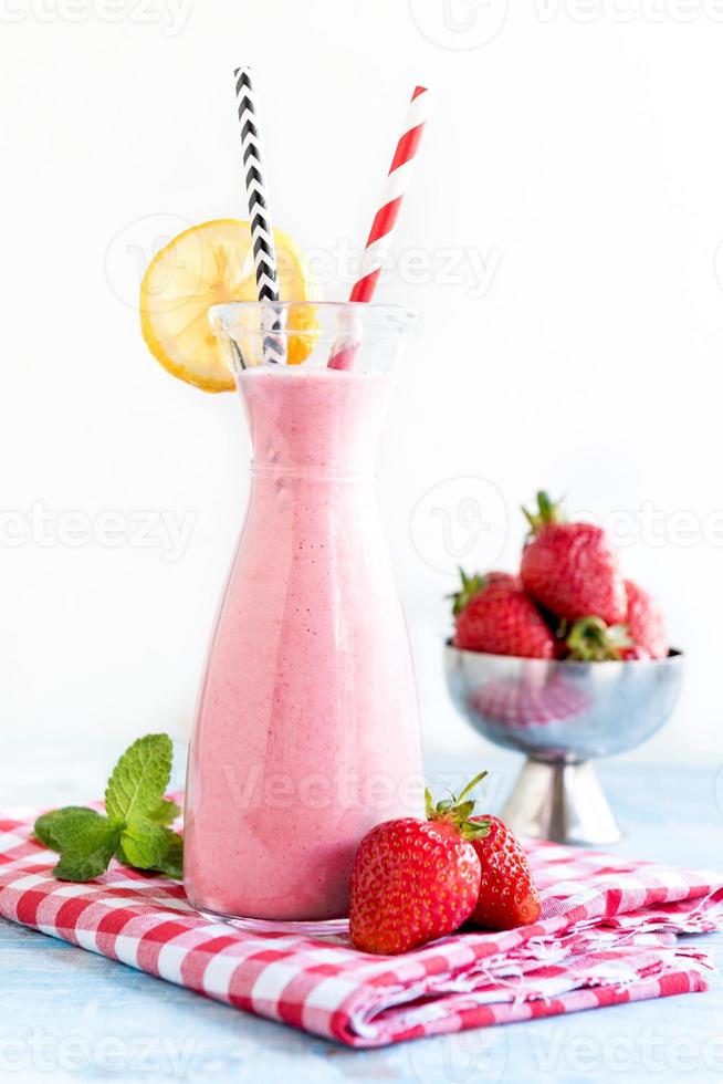 Strawberry smoothie in the jar photo