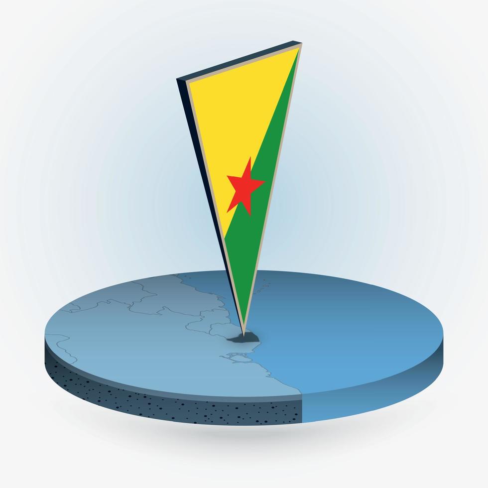 French Guiana map in round isometric style with triangular 3D flag of French Guiana vector