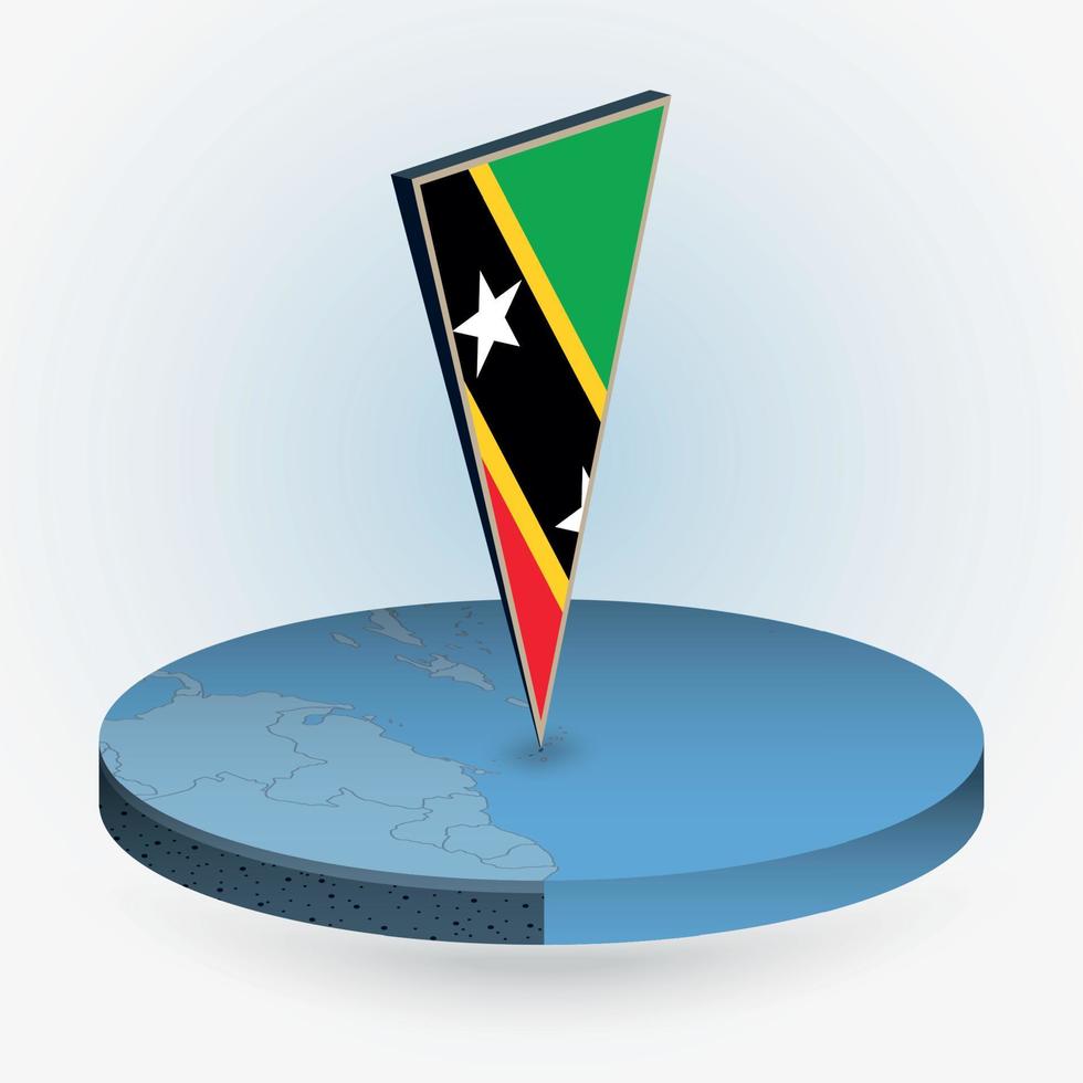Saint Kitts and Nevis map in round isometric style with triangular 3D flag of Saint Kitts and Nevis vector