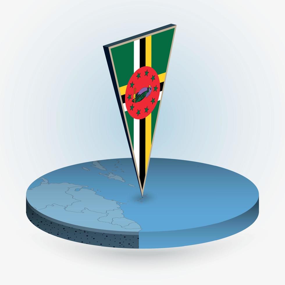 dominica mapa en redondo isométrica estilo con triangular 3d bandera de dominica vector