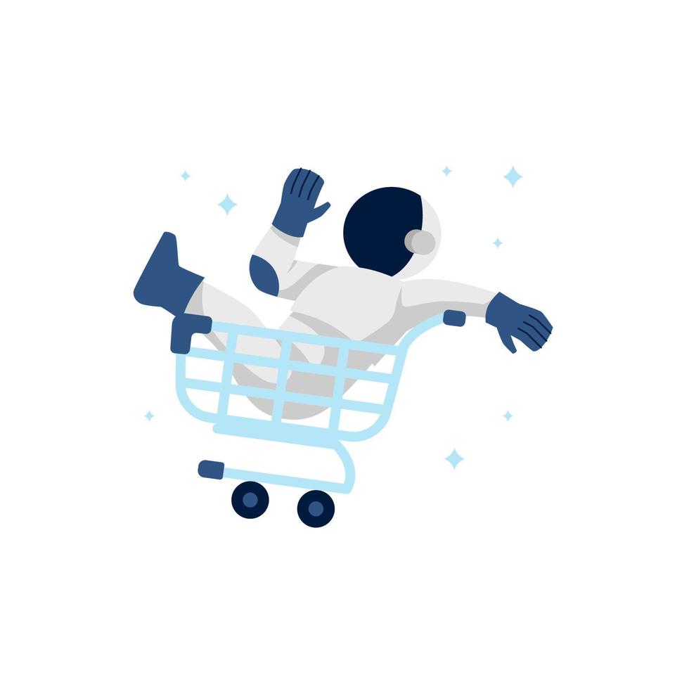 Cute Astronaut Cosmonaut Driving Empty Cart trolley for Empty State ui web error page element illustration vector
