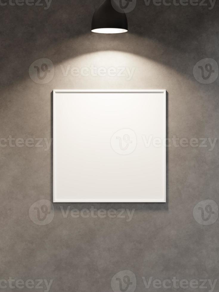 Hanging empty blank frame hanging on the wall with spot light photo