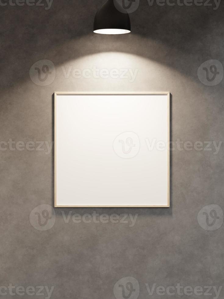 Hanging empty blank frame hanging on the wall with spot light photo
