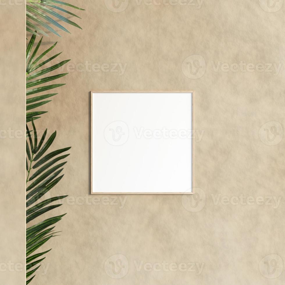 Living room interior with plant and shadow with decoration, mockup poster frame hanging on the wall photo