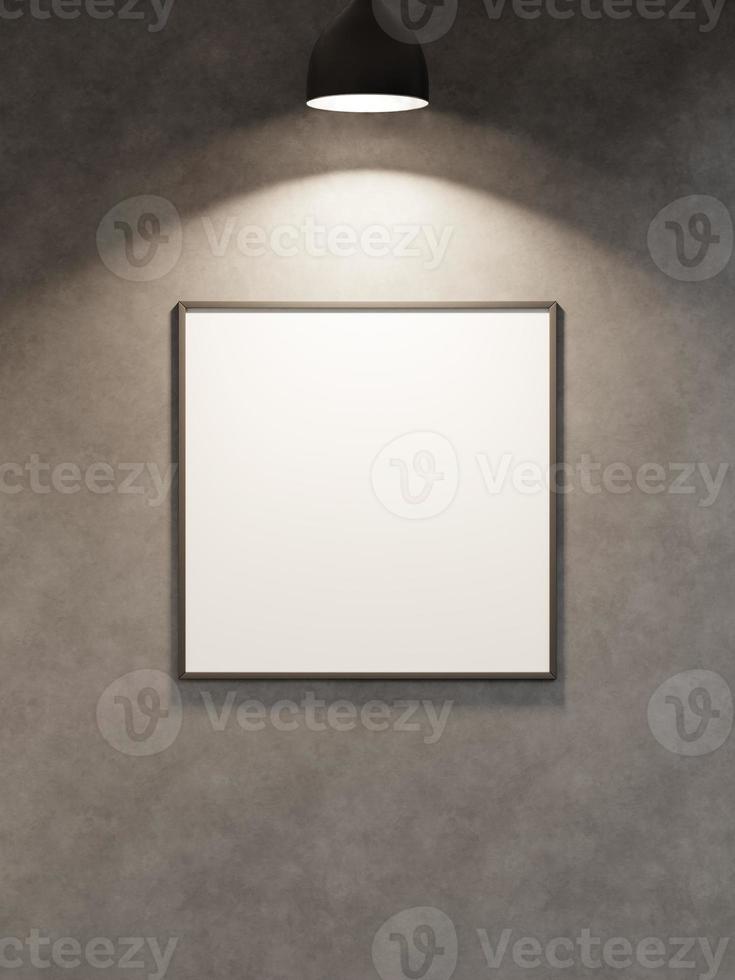 Hanging empty blank frame hanging on the wall with spot light photo