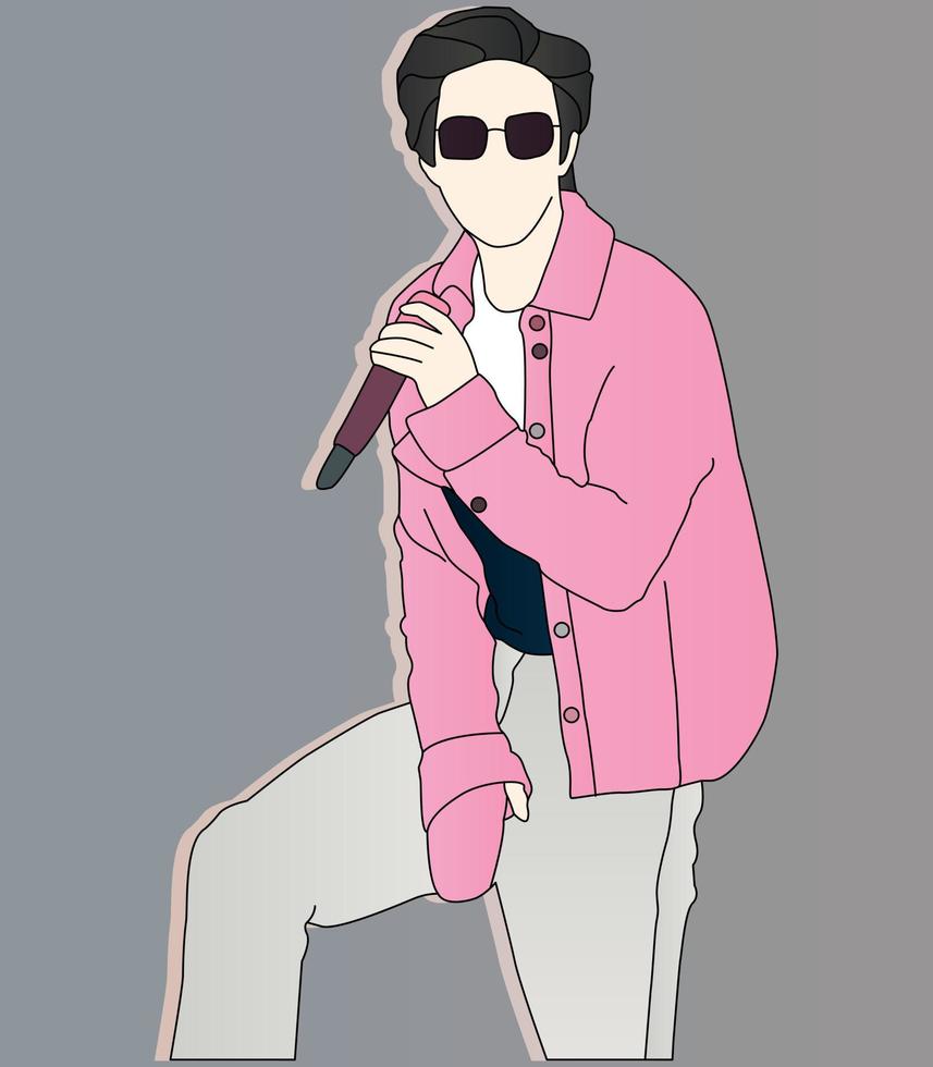 Idol kpop star on stage line art illustration eps.10 vector