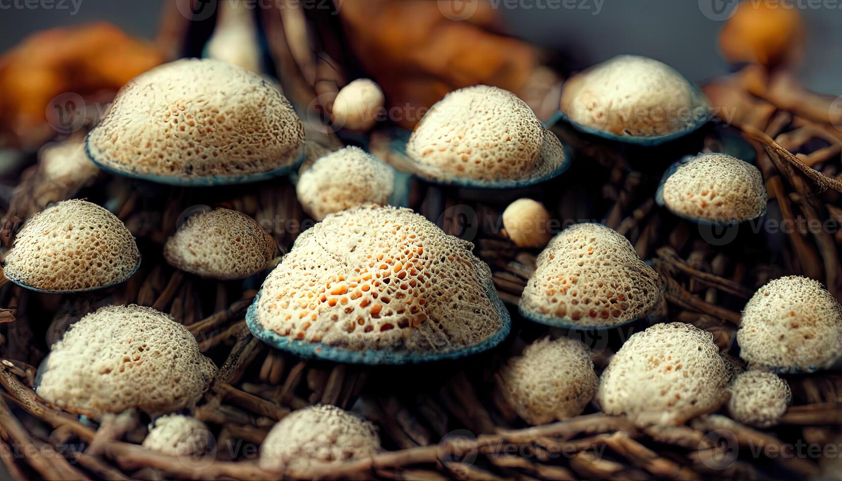 Mushrooms basket realistic concept with boletus and porcini illustration. photo
