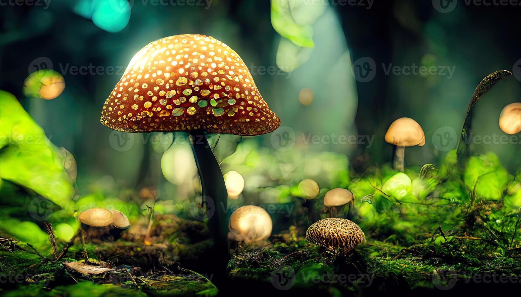 Fantasy mushroom forest, trees, nature, enchanted. mushrooms landscape. photo