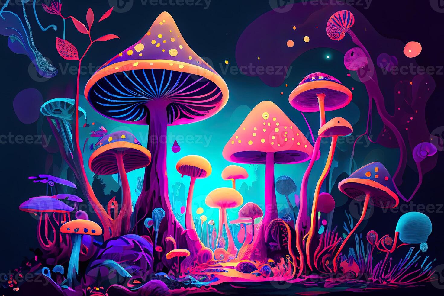 Eclectic mushrooms image abstract image in pastel neon colors dreamy abstract mushroom. photo