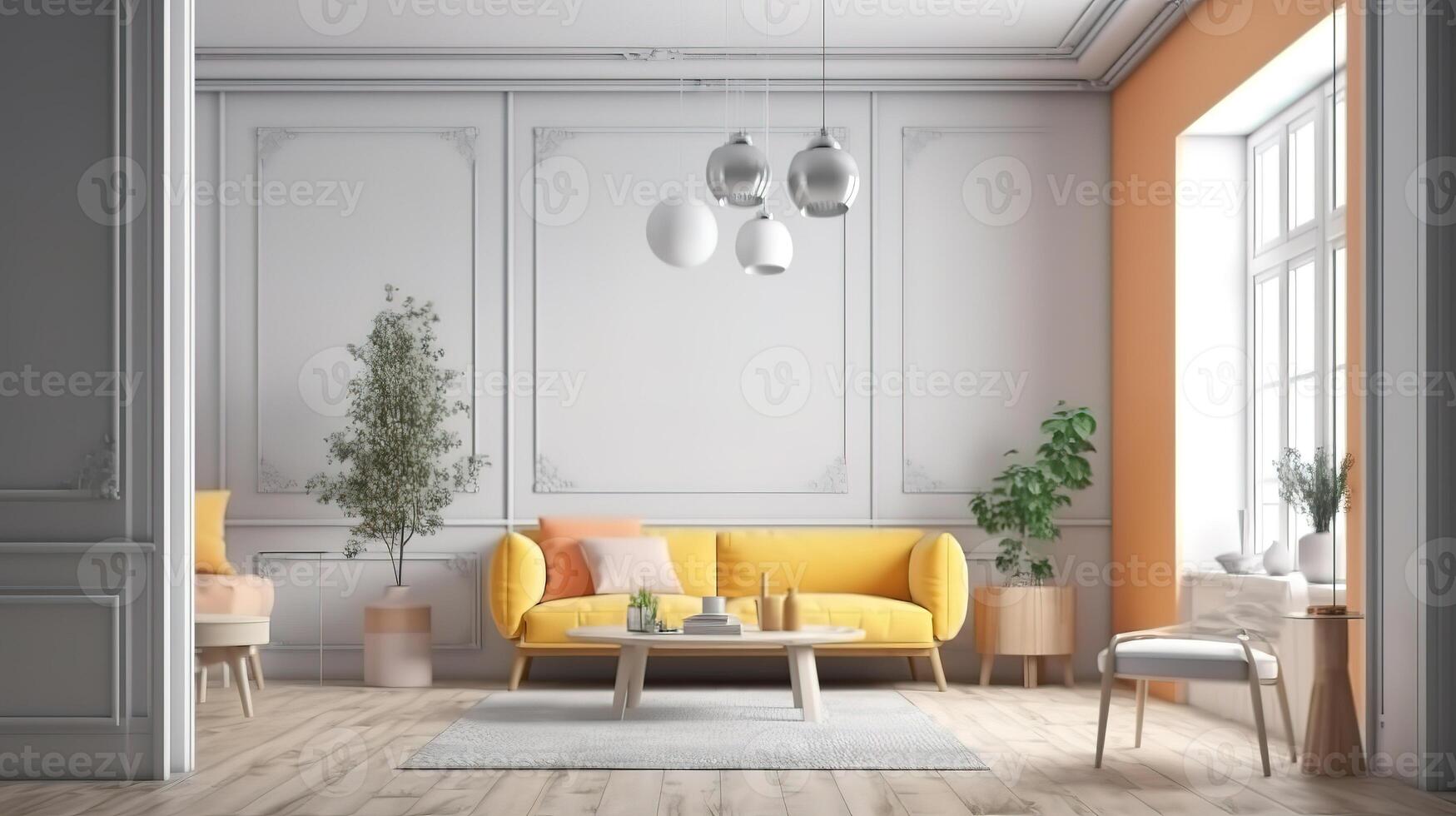 Illustration of modern light apartment with big windows. photo