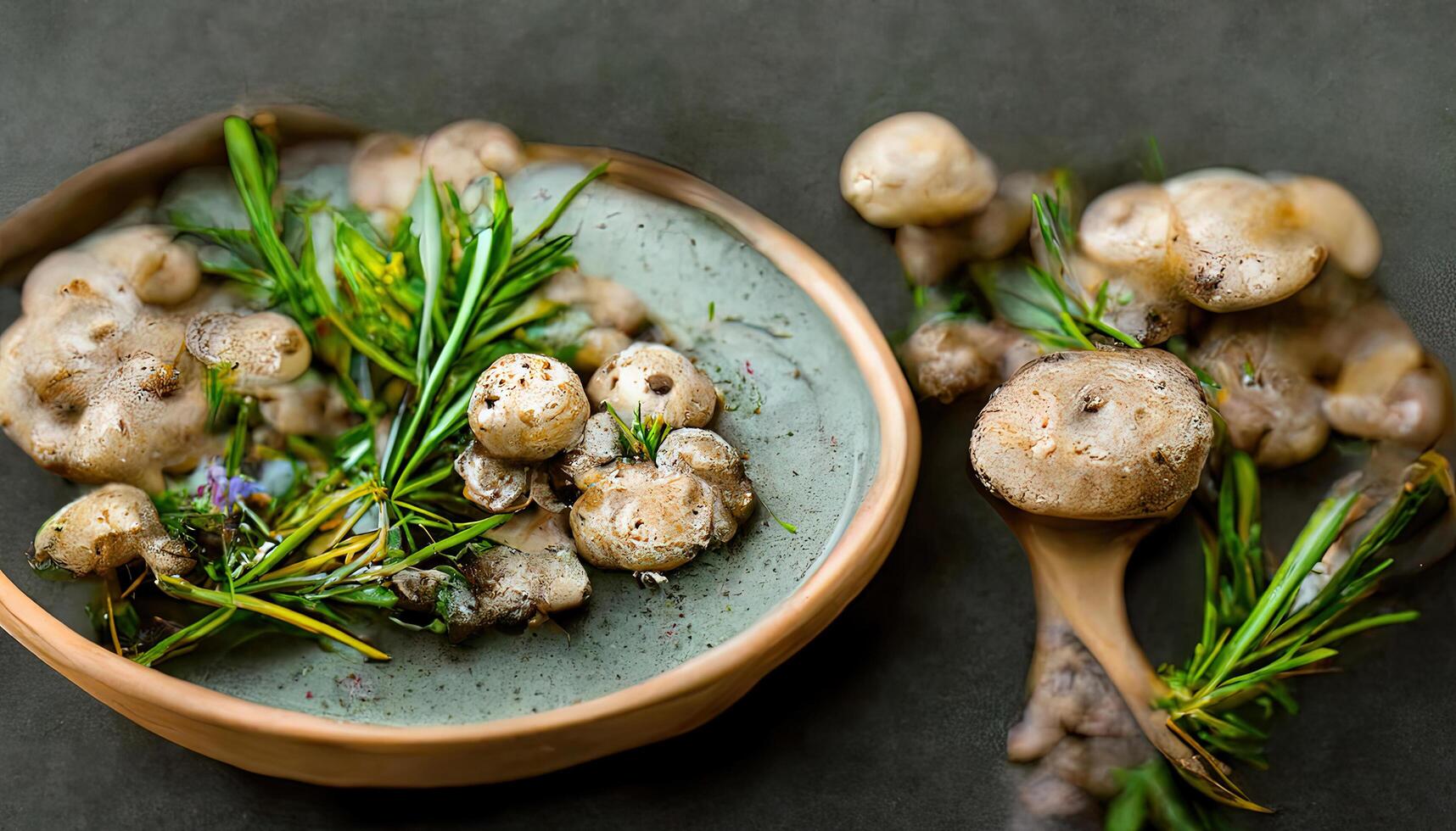 Baked champignons mushrooms. photo