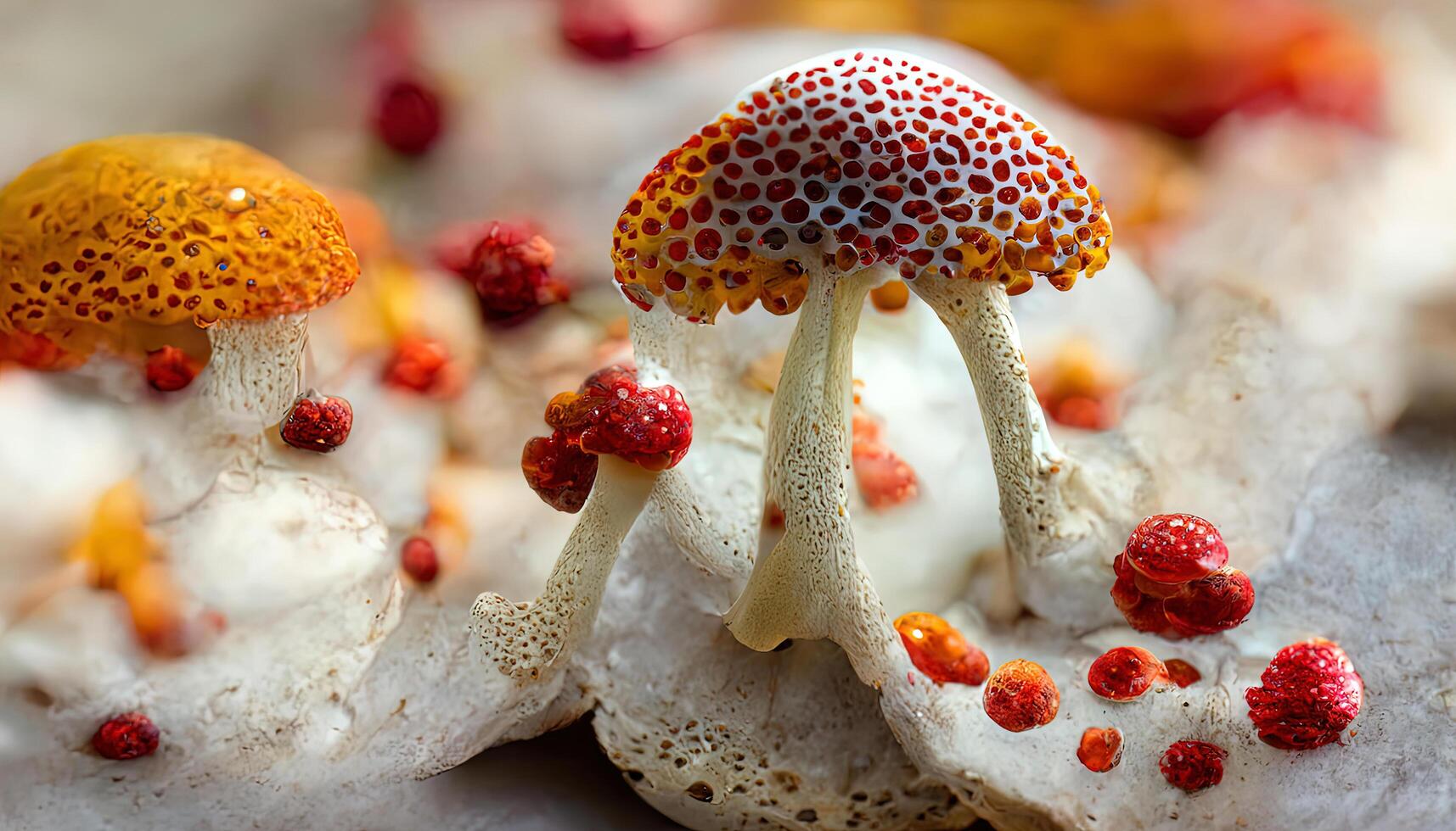 Close-up of a wild mushroom Destroying angel growing under the sunlight in the woods. photo