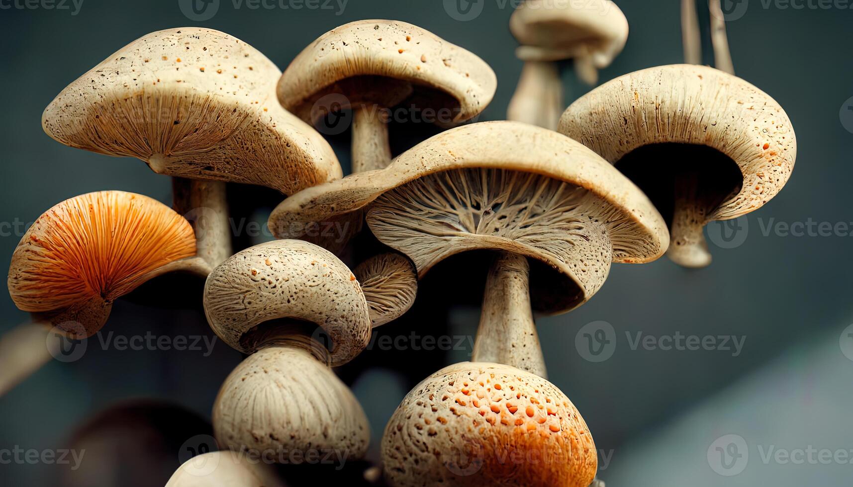 High Angle View Of Mushrooms In Baskets For Sale At Market. photo
