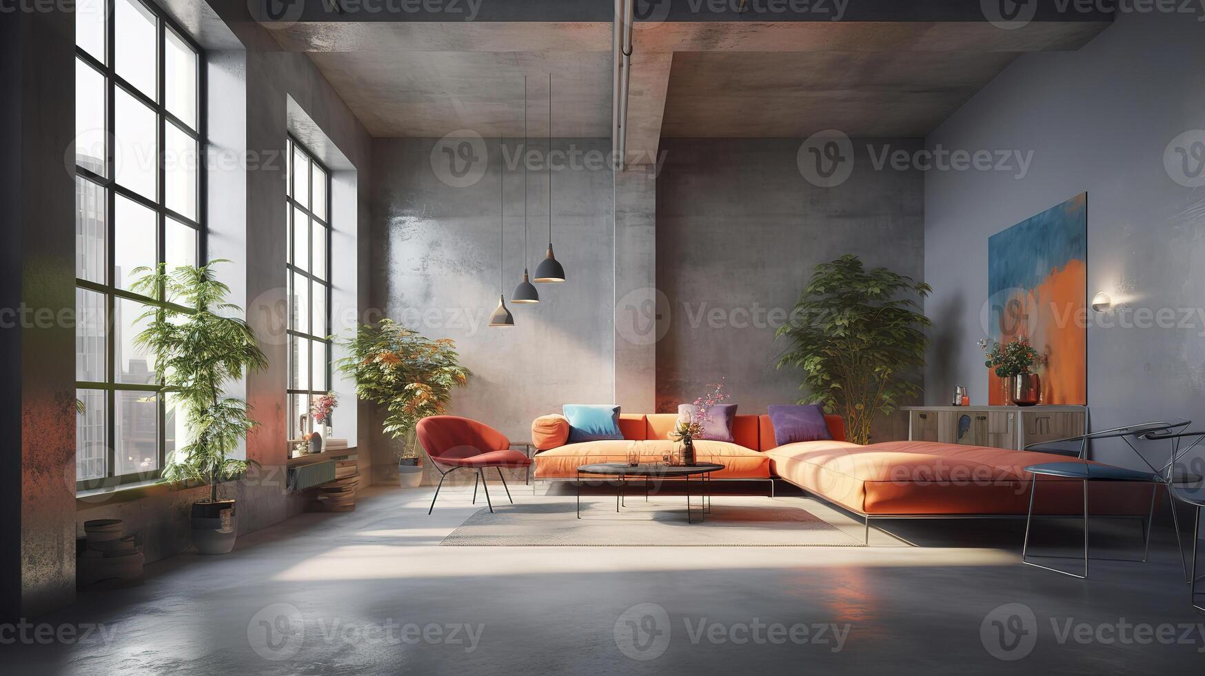 Modern home loft interior background. photo