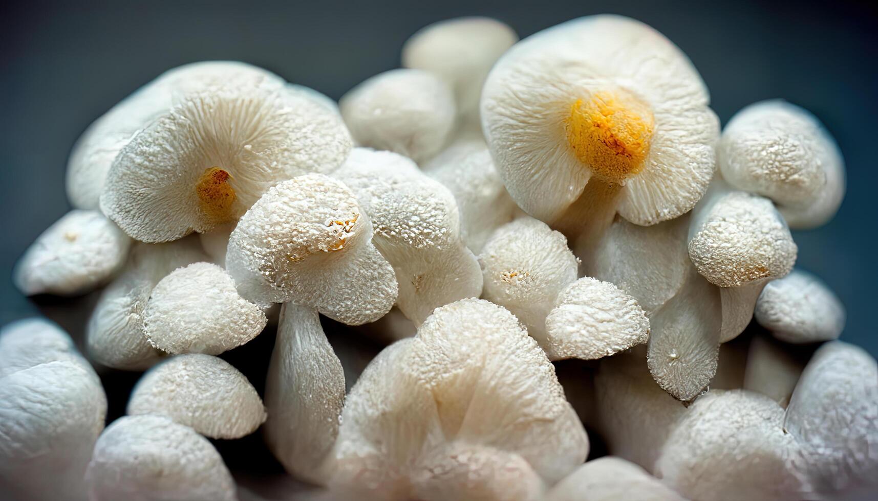 Baskets of White Mushrooms at a Market. photo