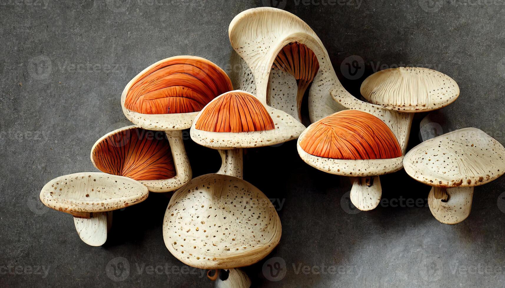 High Angle View Of Edible Mushrooms And Banana In Wicker Basket. photo