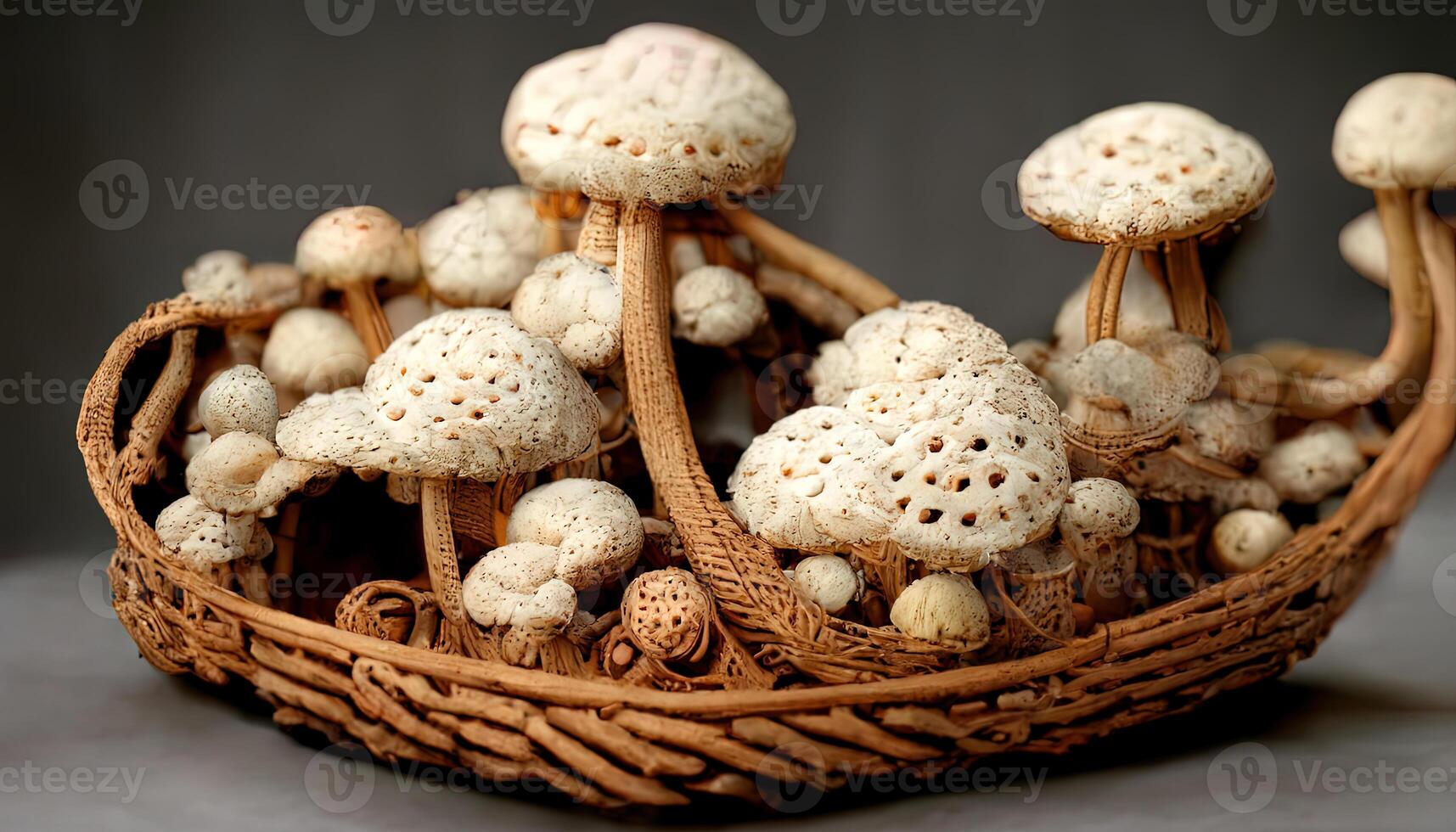 mushrooms in a wicker basket on a black background. photo