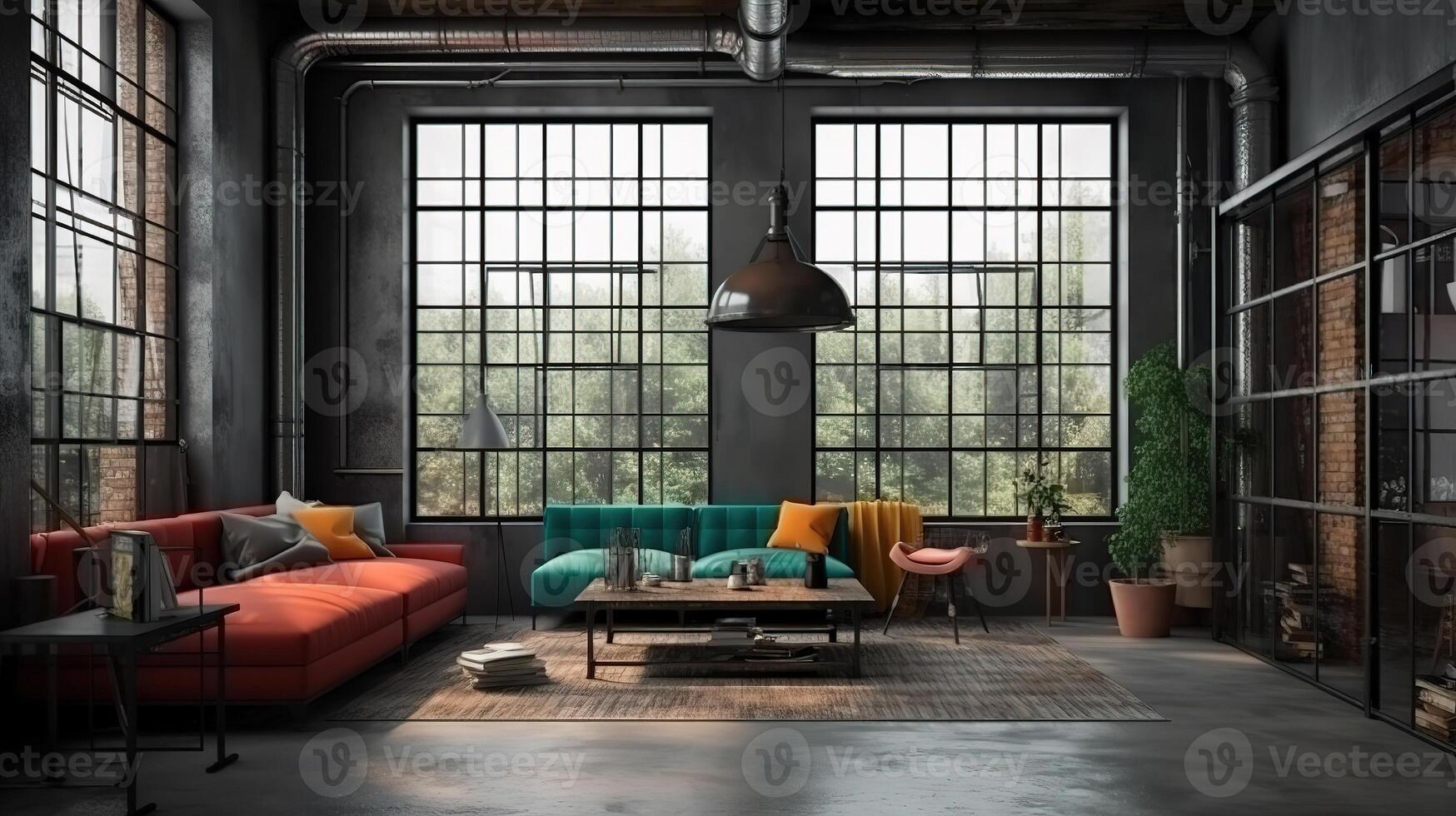 Comfortable couch and and chair simple grey living room. photo