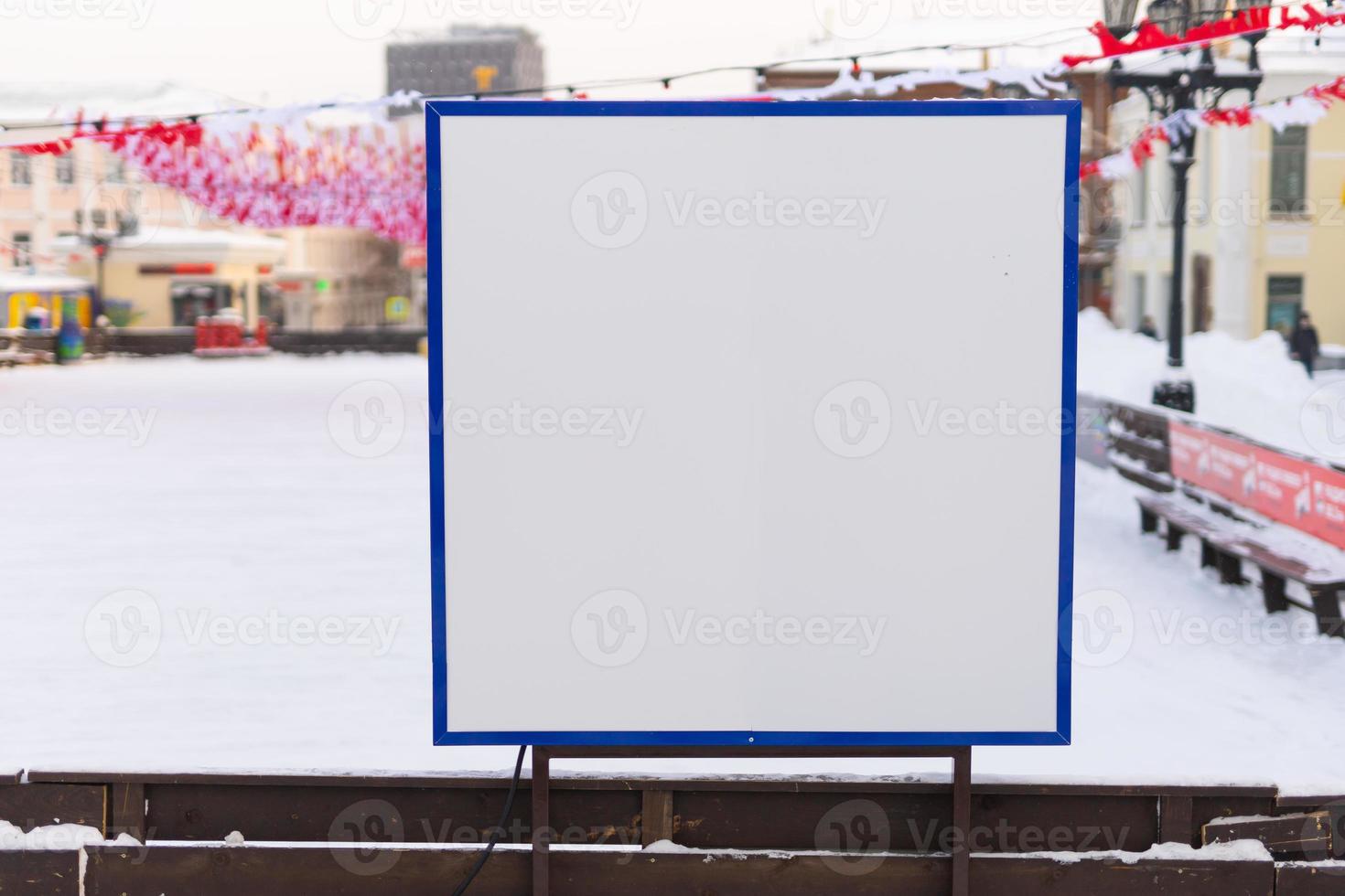 City empty skating rink in christmas time with empty copy space blank photo