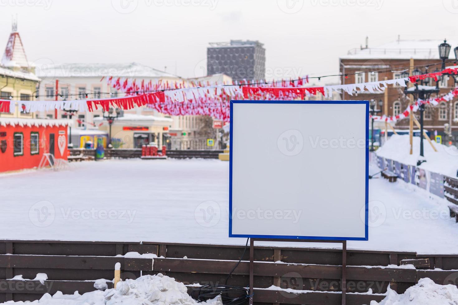 City empty skating rink in christmas time with empty copy space blank photo