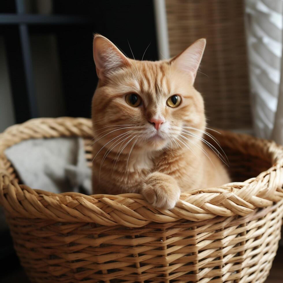un gato en un cesta ai generativo foto