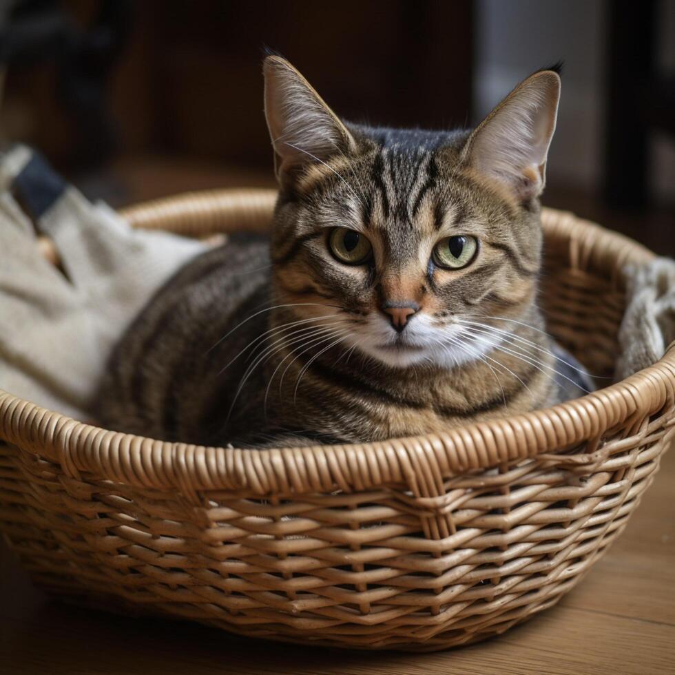 un gato en un cesta ai generativo foto