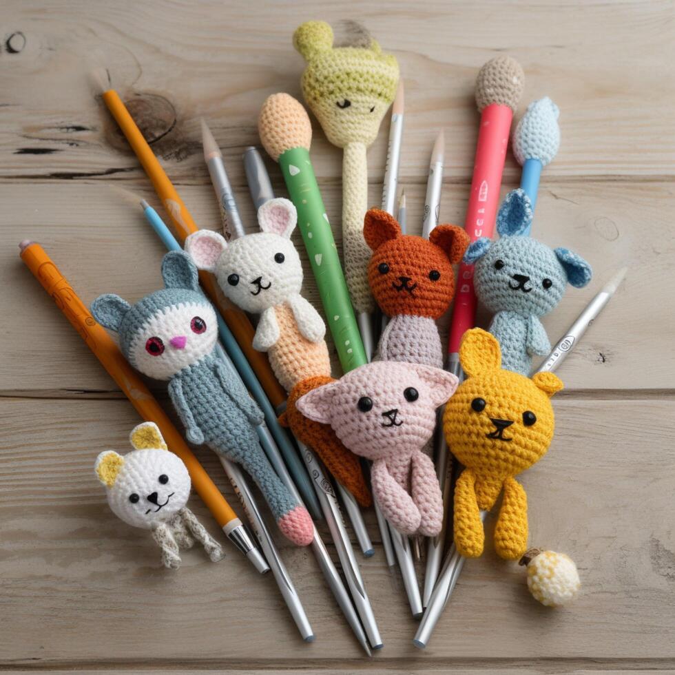 A collection of toys with pencils photo