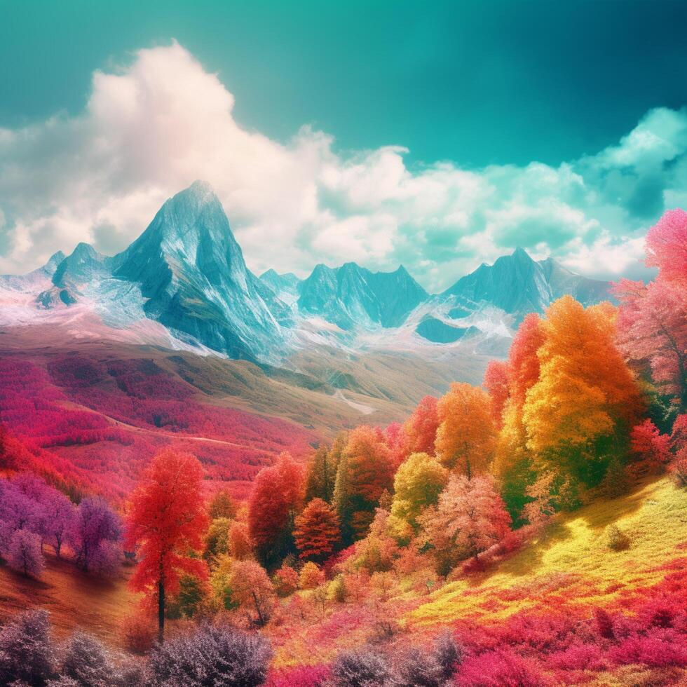 A colorful mountain with landscape photo